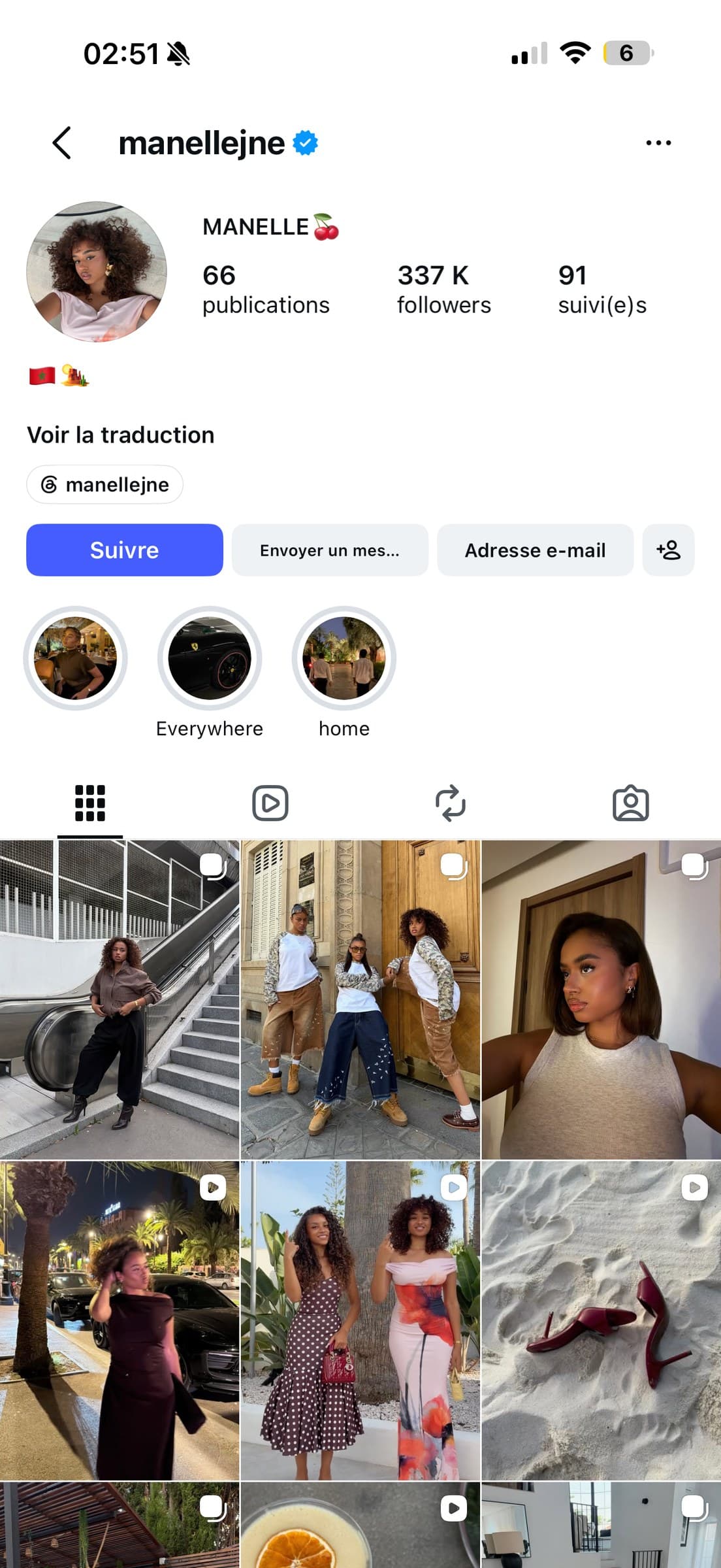 Instagram profile of @manellejne, 337 K followers